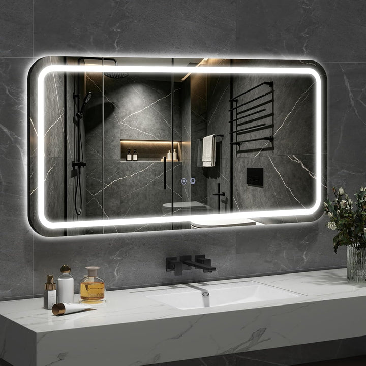 YOURLITE Badspiegel-mit-Beleuchtung 120x60cm,Badezimmerspiegel mit Beleuchtung,Touch-Schalter,Rechte