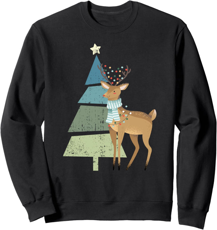 Niedlicher Rentier Rudolf und Weihnachtsbaum Glaube an Weihnachten Sweatshirt