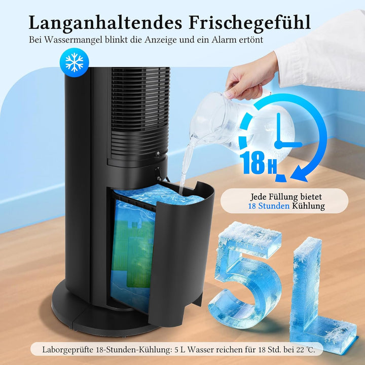 Taylor Swoden Turmventilator mit Wasserkühlung leise, 5-in-1 Luftkühler mit ION-Technologie & Aromad
