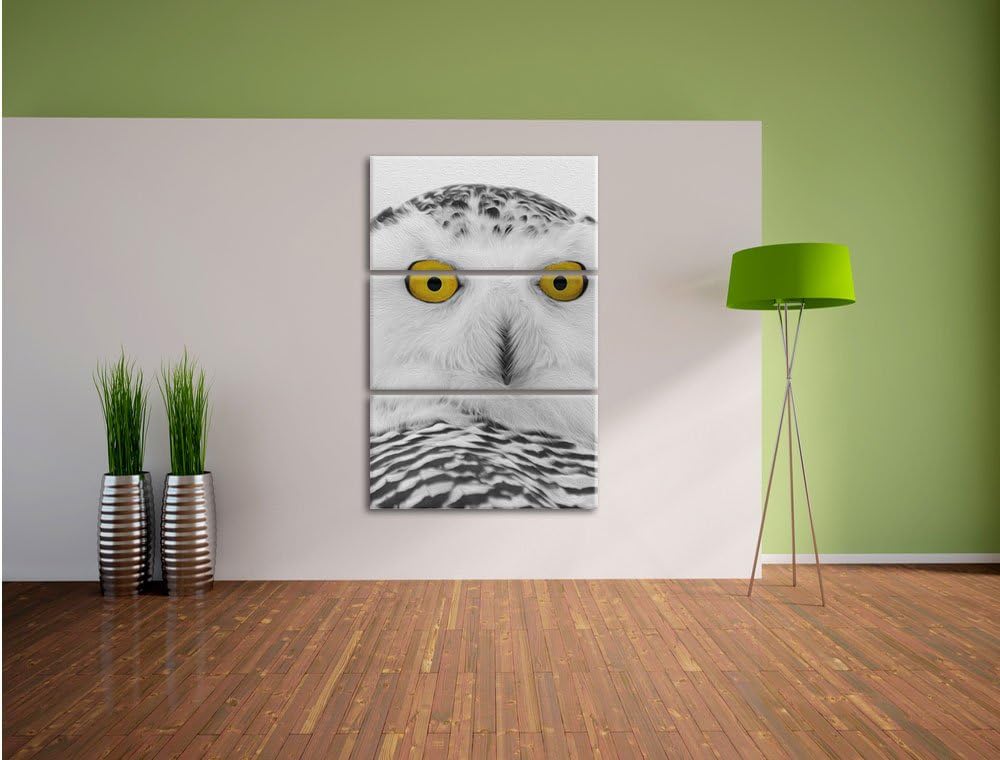 Pixxprint grosse Schnee Eule als Leinwandbild - Grösse: 3-Teilig (120x80cm) - Wandbild - Kunstdruck