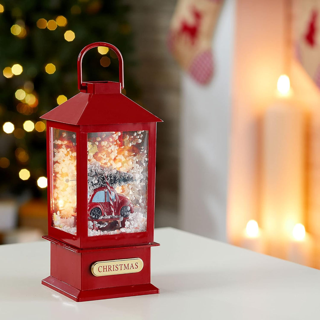 LED Schneelaterne Auto | 17x40cm 18 LEDs warmweiss | Schneefunktion Weihnachtsmusik | Weihnachtsbele