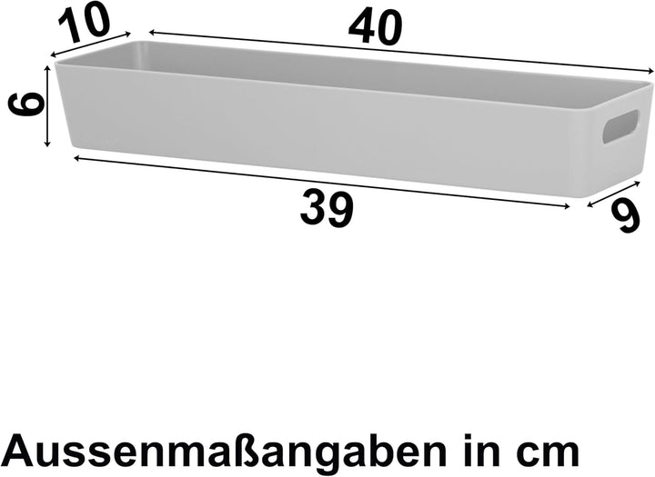 3x Ordnungsboxen - 6 cm hoch - GRAU - 40x10x6cm - 2 Liter - Ordnungskorb - Schubladenorganizer Schub