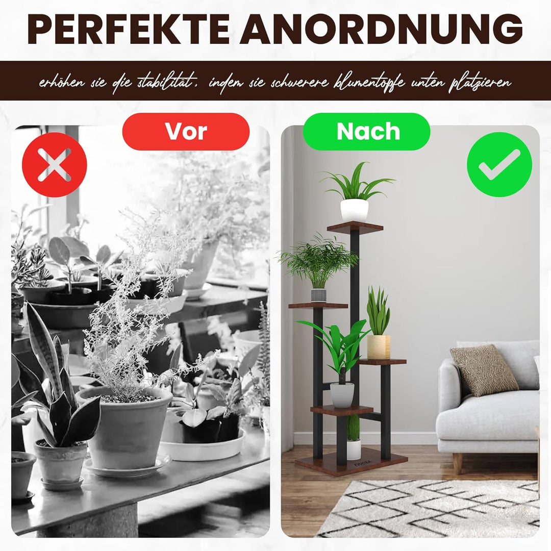 Blumenständer metall - Pflanzenregal Holz - Pflanzenständer mit Werkzeuge als Geschenk -Blumentreppe