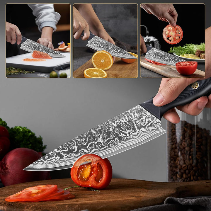 MOSFiATA Damastmesser 8 Zoll Kochmesser-Japanisches Küchenmesser aus Damaszener Stahl-Chef's Knife m