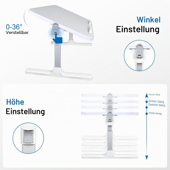 Laptoptisch fürs Bett, Laptoptisch Einstellbare Höhe, Laptoptisch mit klappbare Beine, Klappbarer La
