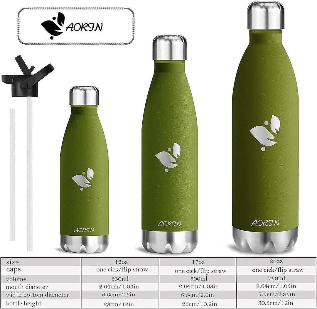 AORIN Vakuum-Isolierte Trinkflasche - 350ml/500ml/750ml - Wasserflasche BPA-Frei,24 H Kühlen & 12 H