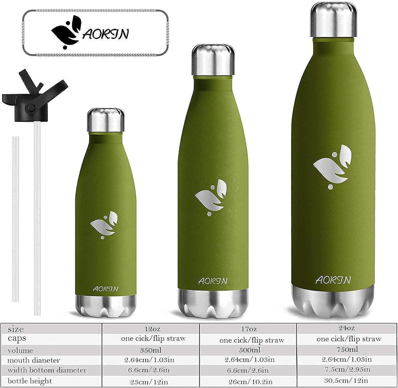 AORIN Vakuum-Isolierte Trinkflasche - 350ml/500ml/750ml - Wasserflasche BPA-Frei,24 H Kühlen & 12 H