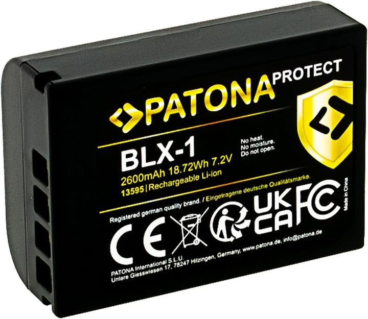 PATONA V1 Protect Akku BLX-1 (2250mAh) inkl. NTC-Sensor und V1 Gehäuse - mit USB LCD Ladegerät (1713