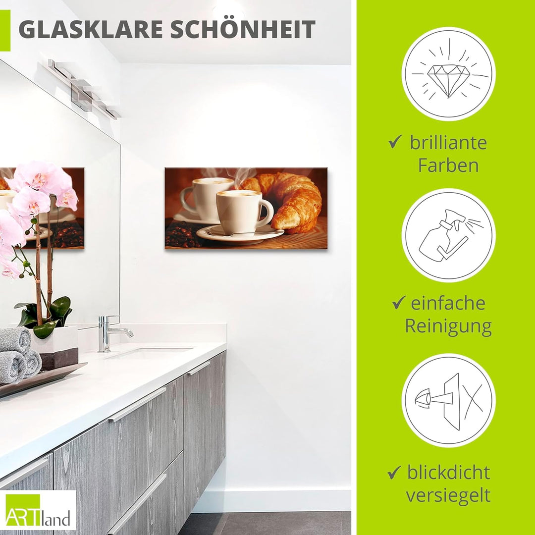 ARTland Glasbilder Wandbild Glas Bild einteilig 60x30 cm Querformat Kaffee Coffee Cafe Cappuccino Ka
