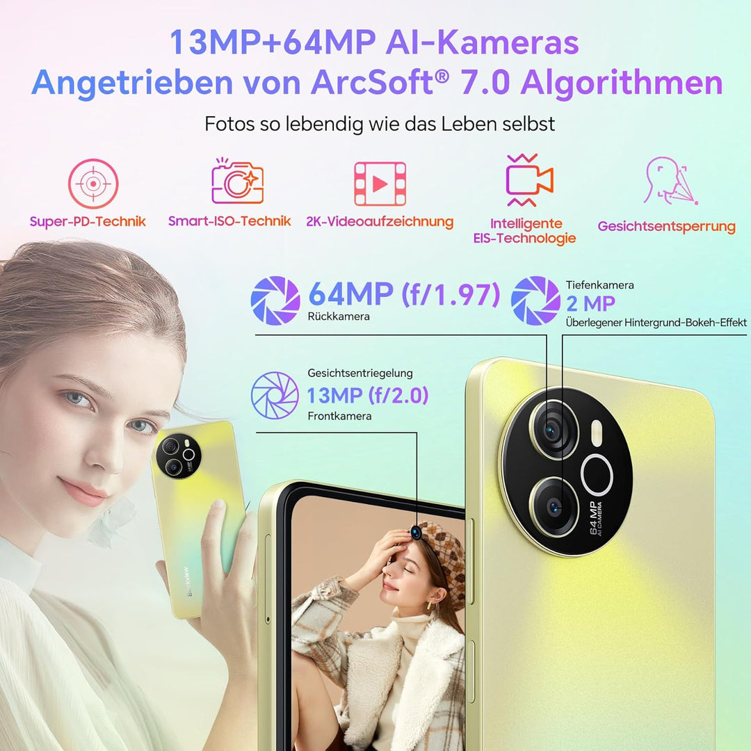 Blackview Shark 8 Handy16GB+256GB, Helio G99, 120Hz 2.4K, 64MP, Android 13 Smartphone ohne vertrag,