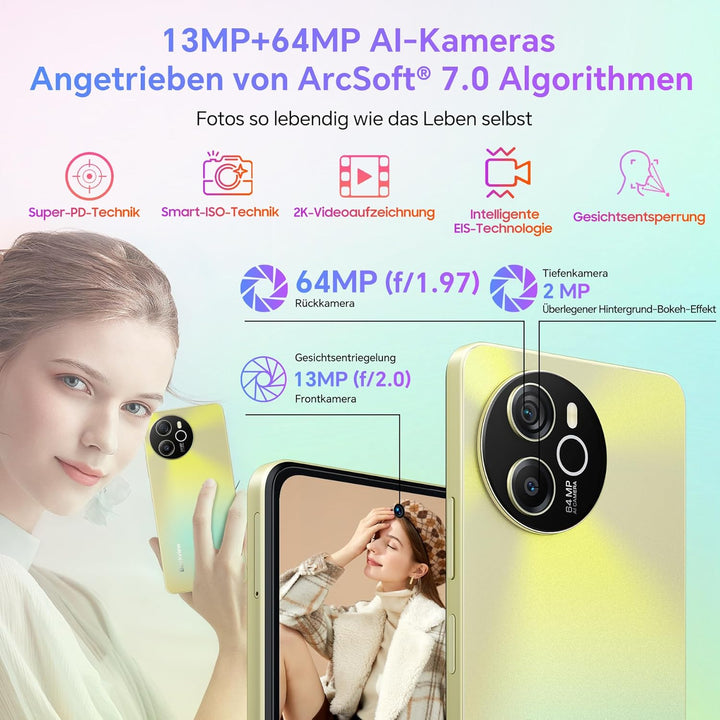 Blackview Shark 8 Handy 16GB+256GB, Helio G99, 120Hz 2.4K, 64MP, Smartphone ohne vertrag, 6.78" FHD+