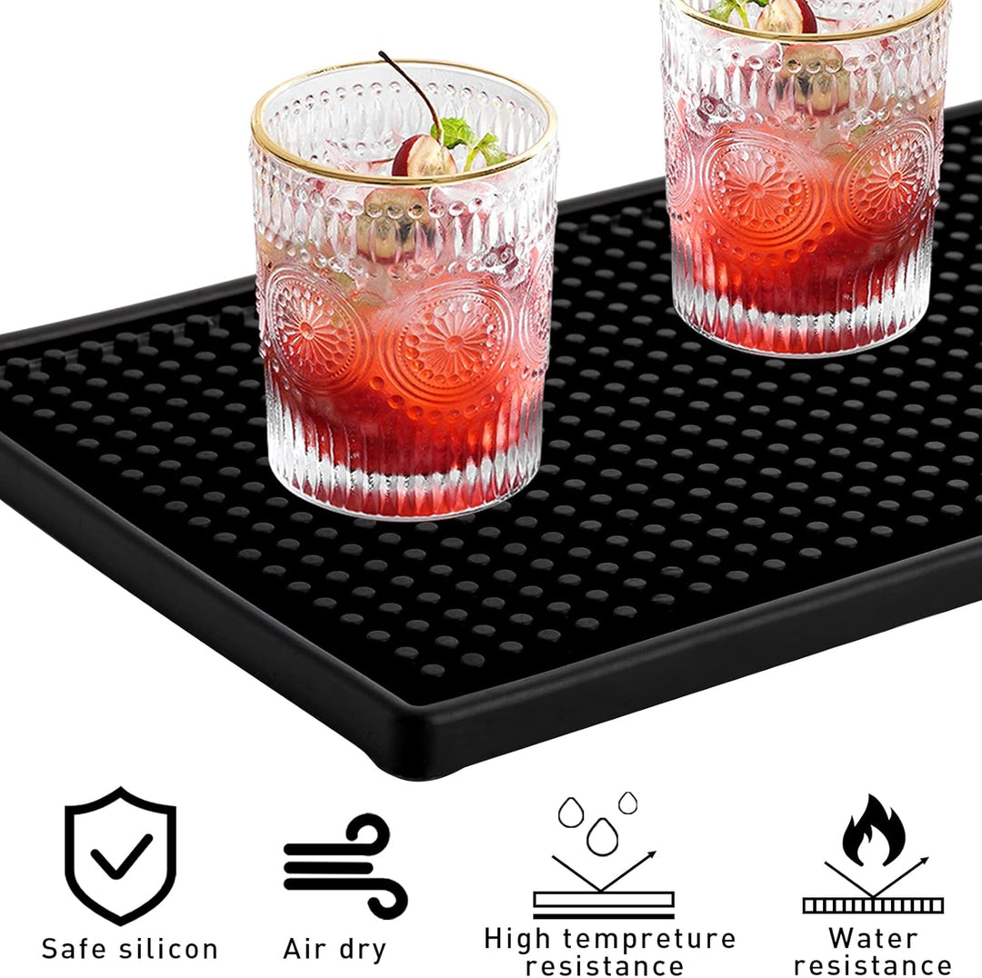 Tebery 4 Stück 30x15cm Gummi Bar Mats, 12" X 6" Schwarz Bar Service Spill Mat Trocknen Matte, 4