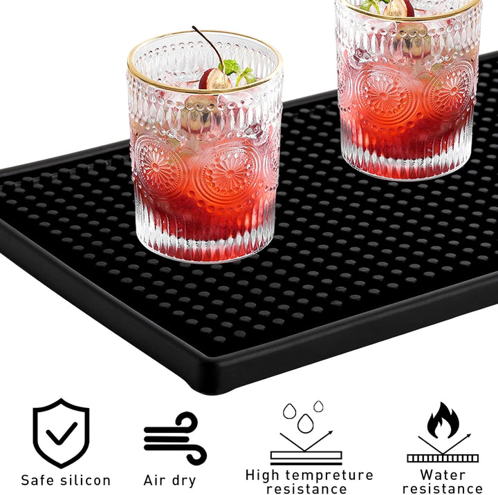 Tebery 4 Stück 30x15cm Gummi Bar Mats, 12" X 6" Schwarz Bar Service Spill Mat Trocknen Matte, 4