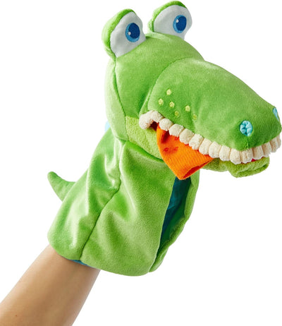 HABA 306255 - Handpuppe Allesfresser Kroko, Handpuppe ab 1,5 Jahren