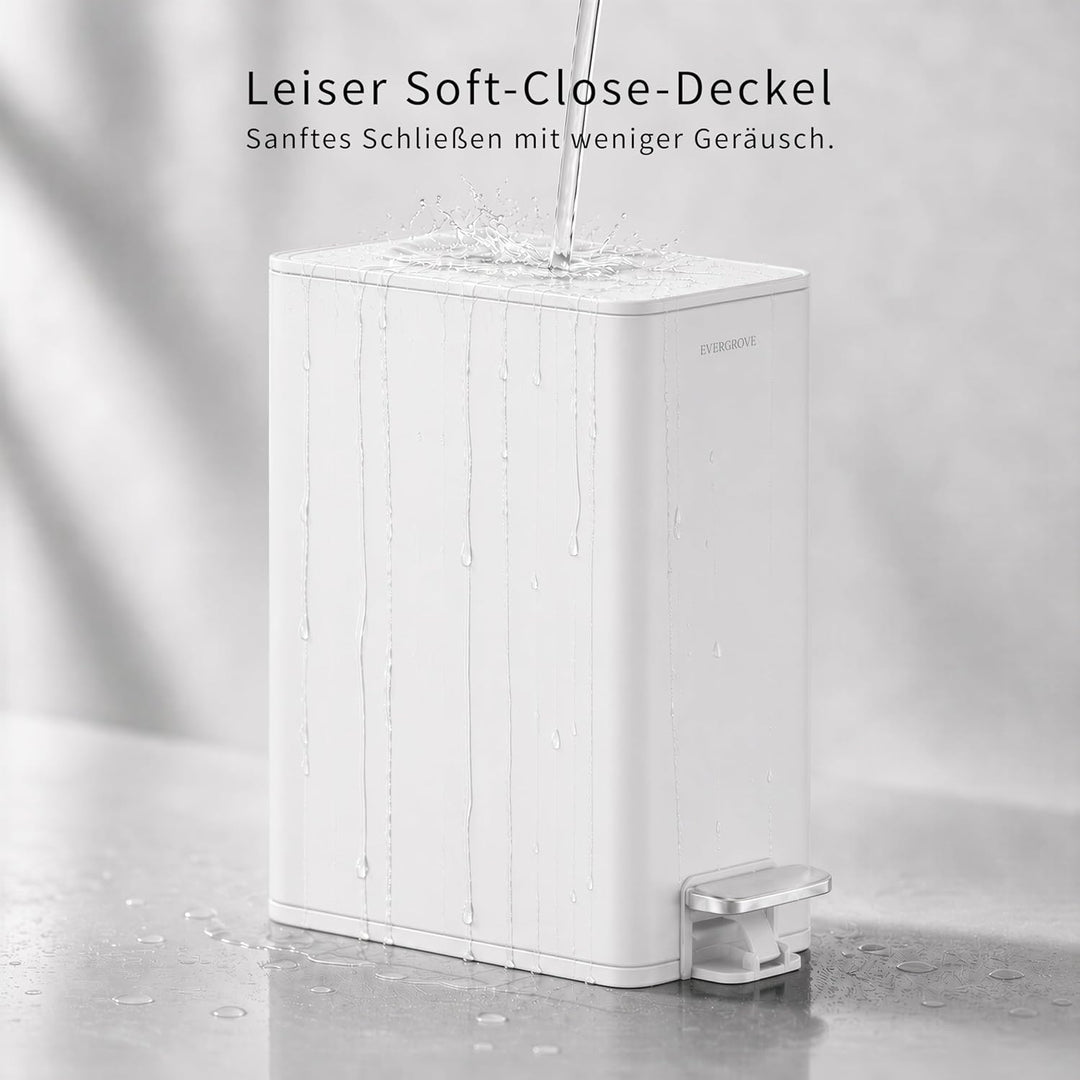 EverGrove 10L schmaler Edelstahl Mülleimer mit Pedal, Soft‑Close Deckel und Geruchsfilter, Slim Bade