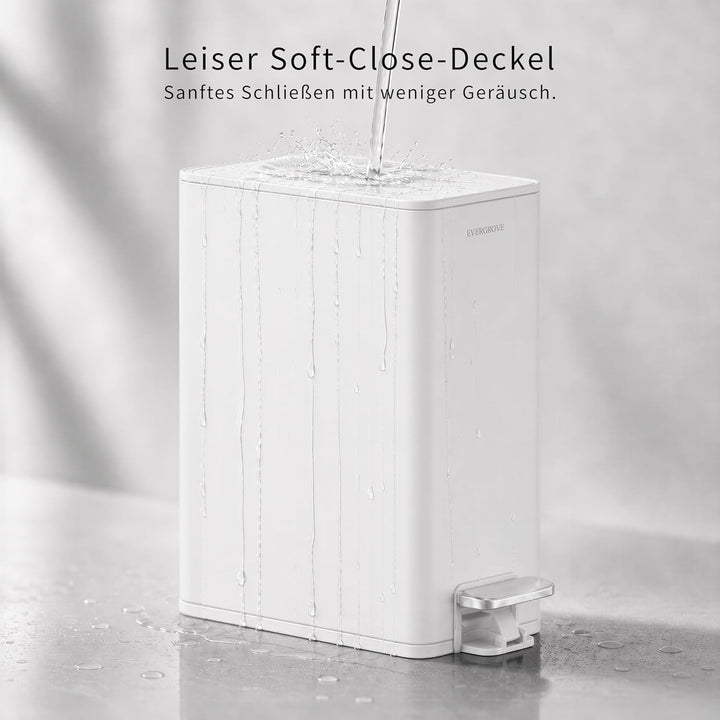 EverGrove 10L schmaler Edelstahl Mülleimer mit Pedal, Soft‑Close Deckel und Geruchsfilter, Slim Bade