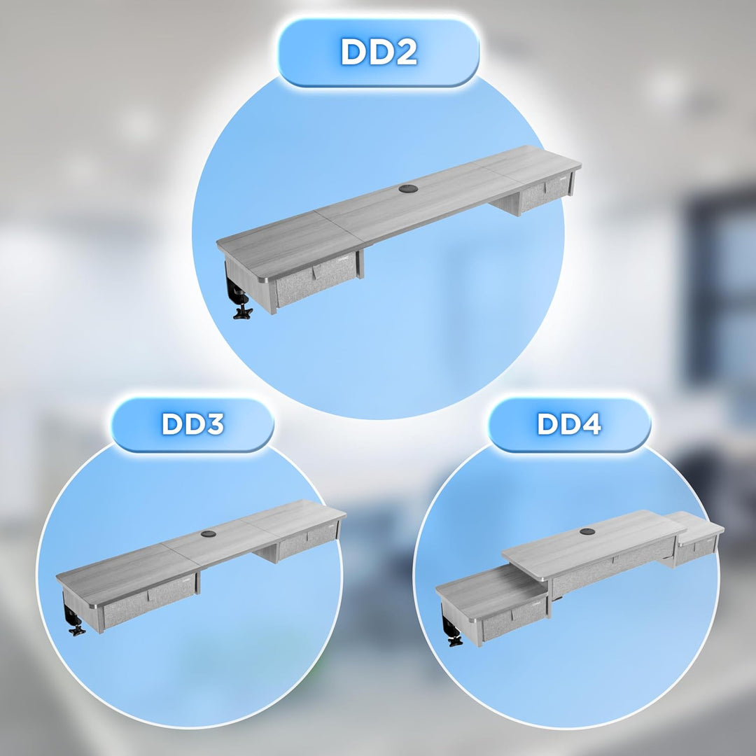 Duronic DD2 GY Schreibtischaufsatz für 2 Monitore, Schreibtisch Erweiterung mit Schubladen, 120 x 25