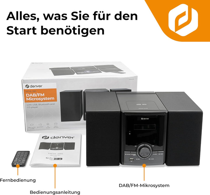 Denver MDA-285 Musiksystem – DAB+ & FM Radio mit Plattenspieler, CD-Player, Bluetooth & AUX, Echthol