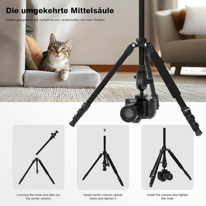 GEEKOTO 77”Kamera Stativ, DSLR Camera Tripod Aluminum Reisestativ mit Einbeinstativ und 360° Panoram