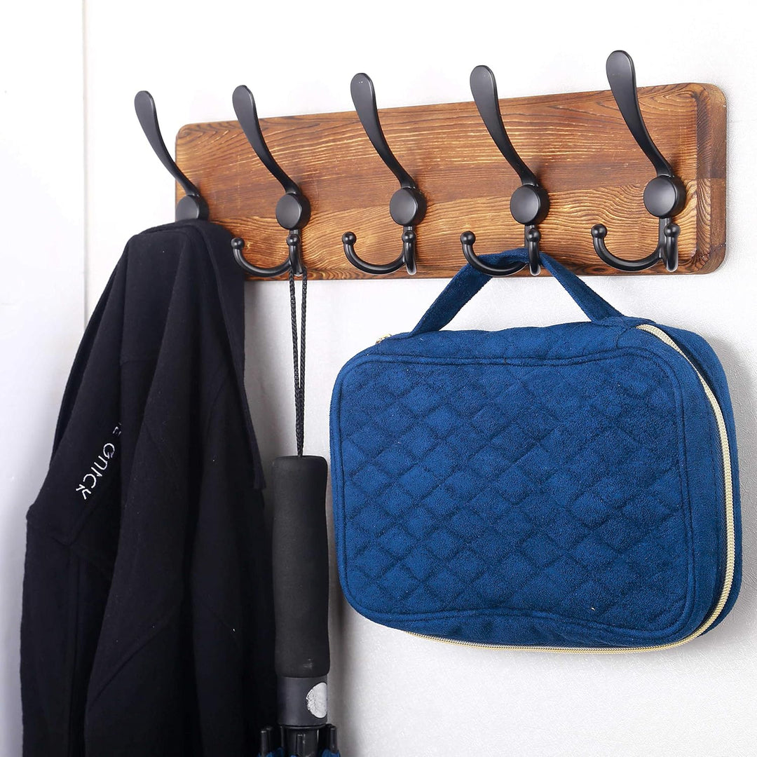 SKOLOO Garderobenleiste Holz, Vintage, Stabile Kleiderhaken Wand mit 5 Dreifachhaken, zum Aufhängen