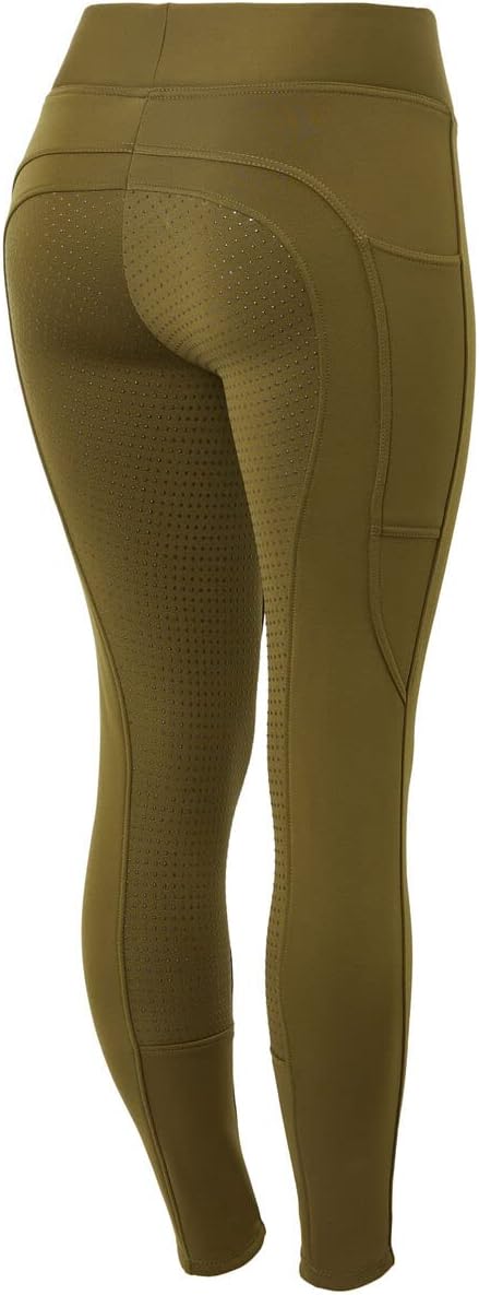 HORZE Damen Thermoreitleggings Active mit Handytasche, Winterreithose, Thermo Reithose Damen 40 Oliv