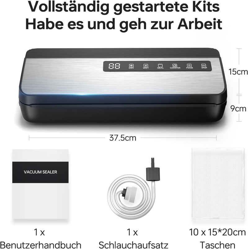 Vakuumiergerät | 80kPa 130W Automatisches Versiegeln zur Lebensmittelaufbewahrung | Eingebauter Cutt