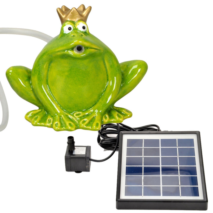 Storm's Gartenzaubereien Wasserspeier Frosch 12cm mit Solarpumpe aus Keramik für Miniteich - Balkon