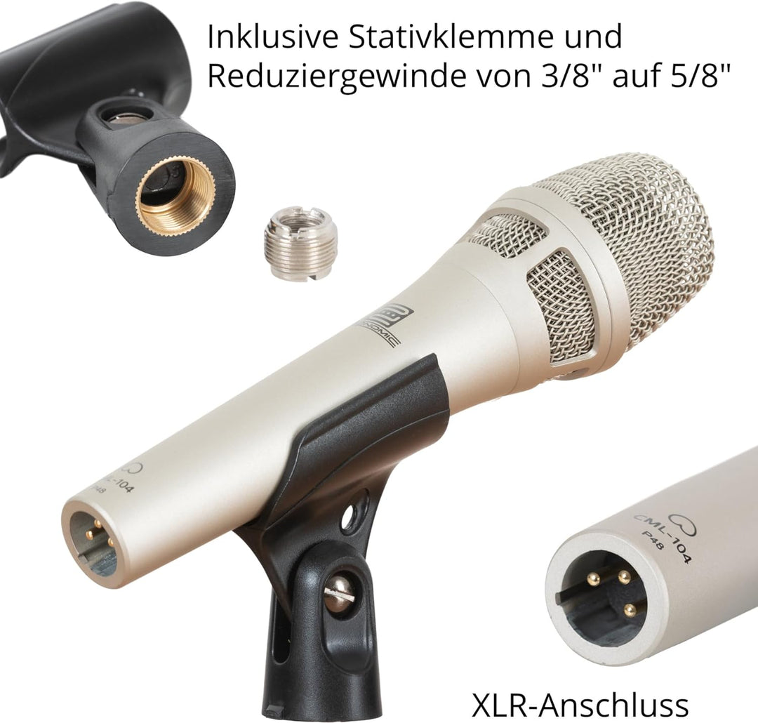 Pronomic CML-104 Kondensatormikrofon für präzise Schallaufnahme - Handmikrofon mit Windschutz - Gesa