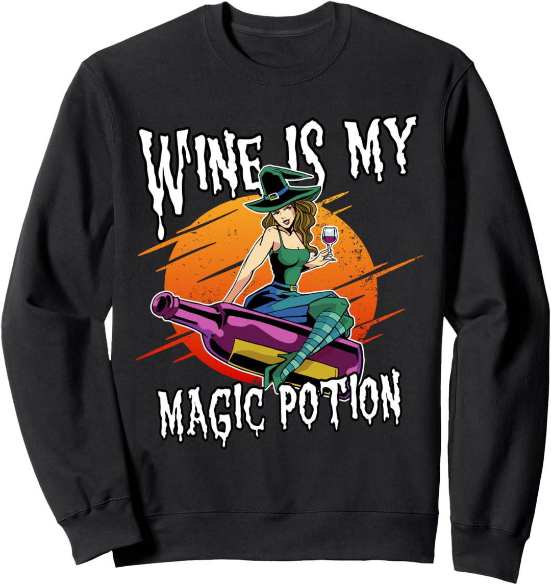 Lustiger Halloween-Weintrinker mit Hexen-Motiv Sweatshirt