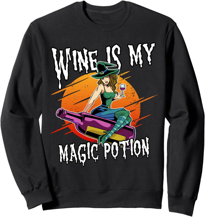 Lustiger Halloween-Weintrinker mit Hexen-Motiv Sweatshirt