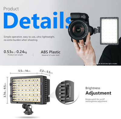 NEEWER CN-160 LED Videoleuchte Streaming Licht Dimmbar Videolicht Panel, Key Light kompatibel mit Ca