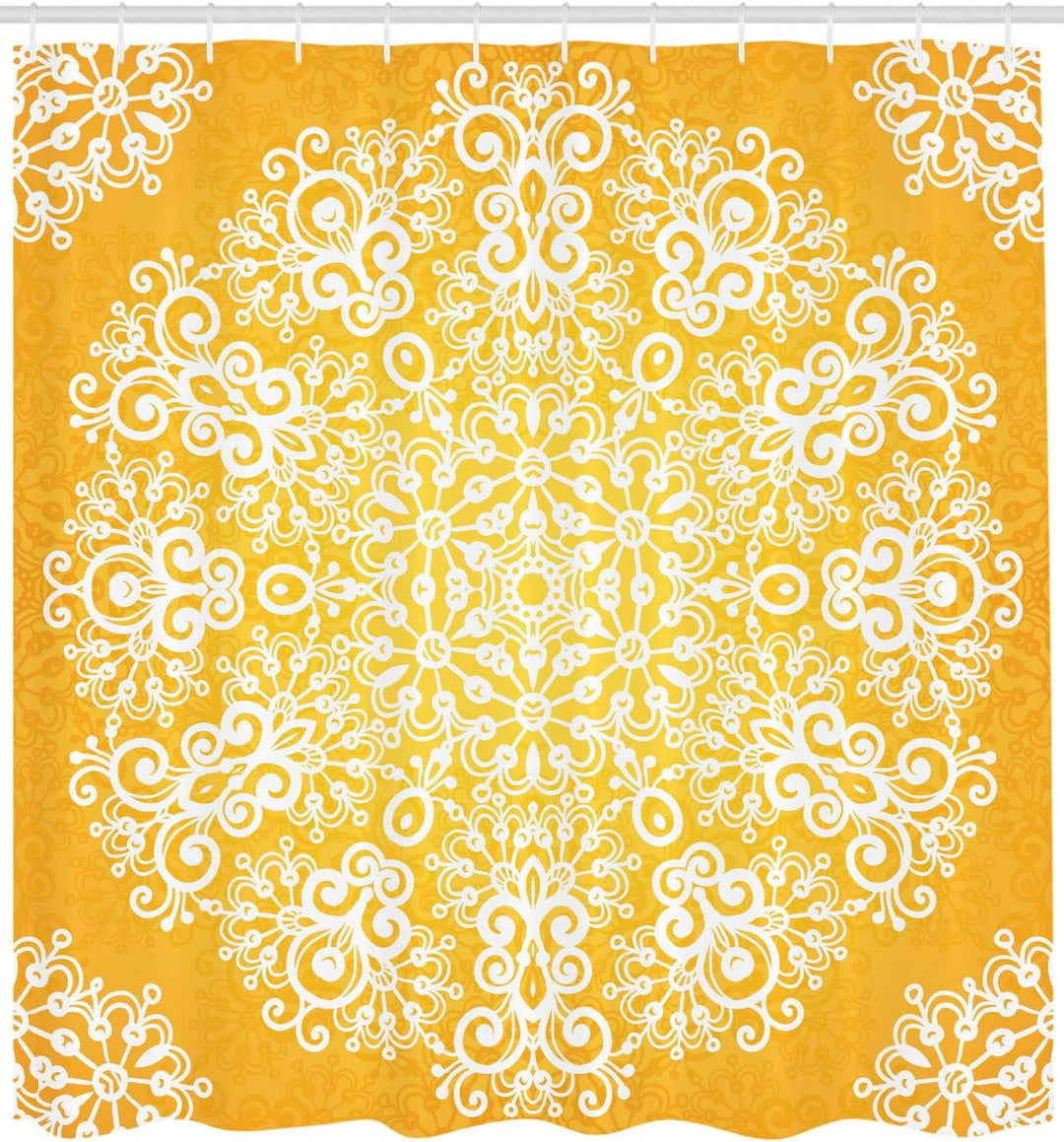 ABAKUHAUS Gelb Duschvorhang, Floral Schneeflocken, Pflegeleichter Stoff mit 12 Haken Wasserdicht Far