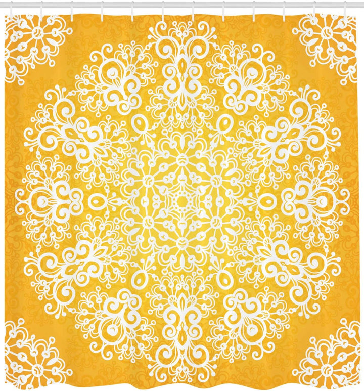 ABAKUHAUS Gelb Duschvorhang, Floral Schneeflocken, Pflegeleichter Stoff mit 12 Haken Wasserdicht Far