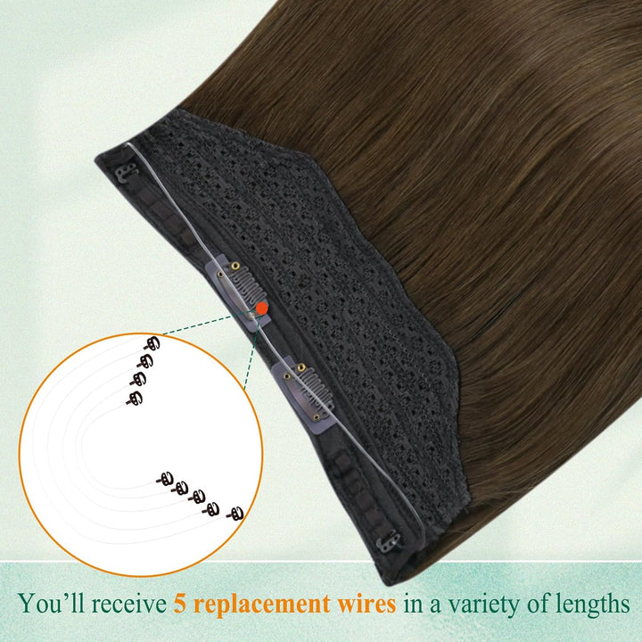 Easyouth Echthaar Extensions Mit Draht Braun Wire Extension Echthaar Mittelbraun Fish Line Extension