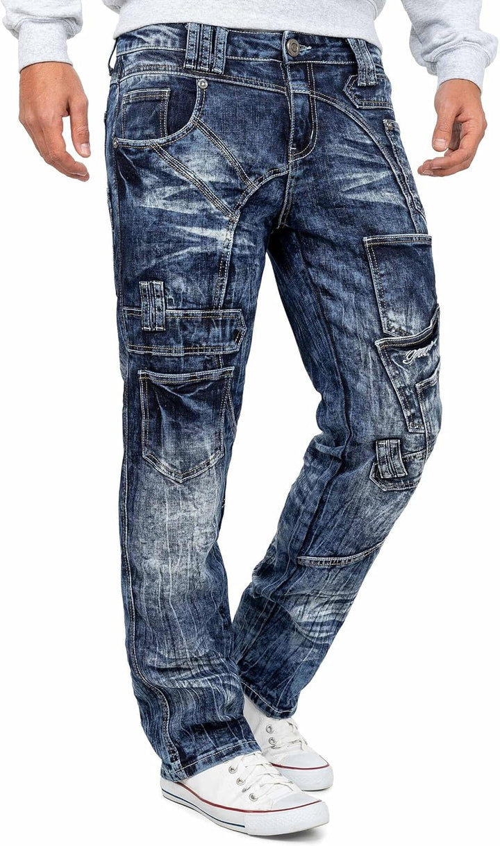 KOSMO LUPO Herren Jeans - Regular-Fit mit Knopfleiste | Optimale Passform, 5-Pocket-Style, Kontrastn
