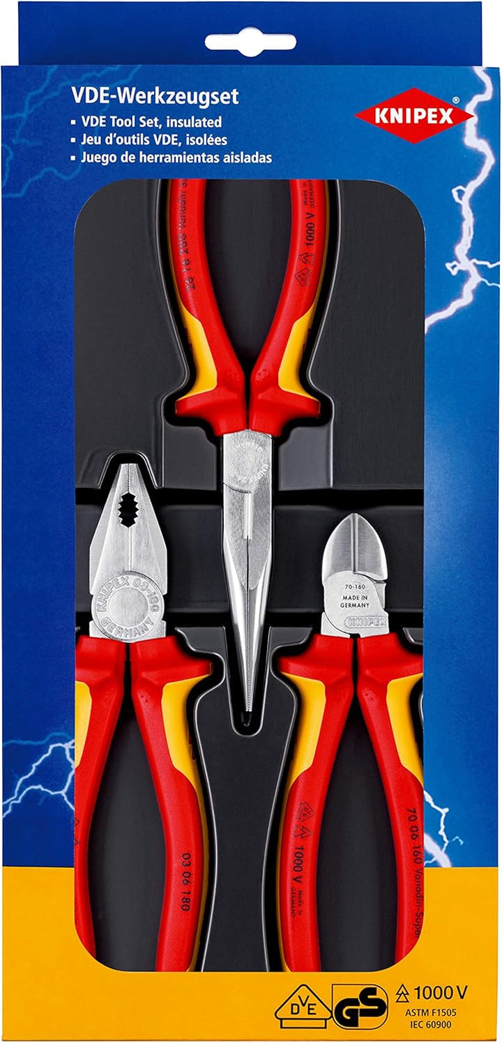 KNIPEX Elektro-Paket 00 20 12 (SB-Karte/Blister) &amp; ErgoStrip Universal-Abmantelungswerkzeug (135 mm)