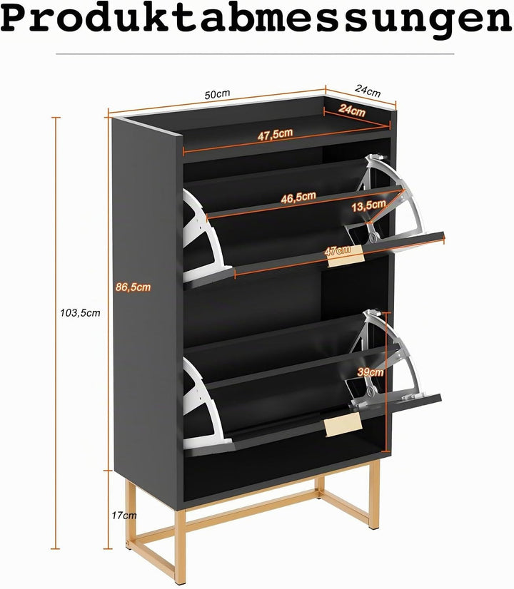 UEV Schuhschrank mit 2 Klappen, 50x24x103,5cm,Schuhkipper Schmal,Schuhkommode Flur Wohnzimmer Eingan