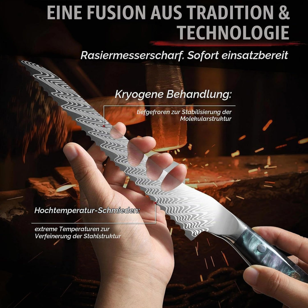 DRAGON RIOT Brotmesser mit Wellenschliff, Edelstahl-Brötchenmesser mit Resin-Griff &amp; Scheide zum Sch