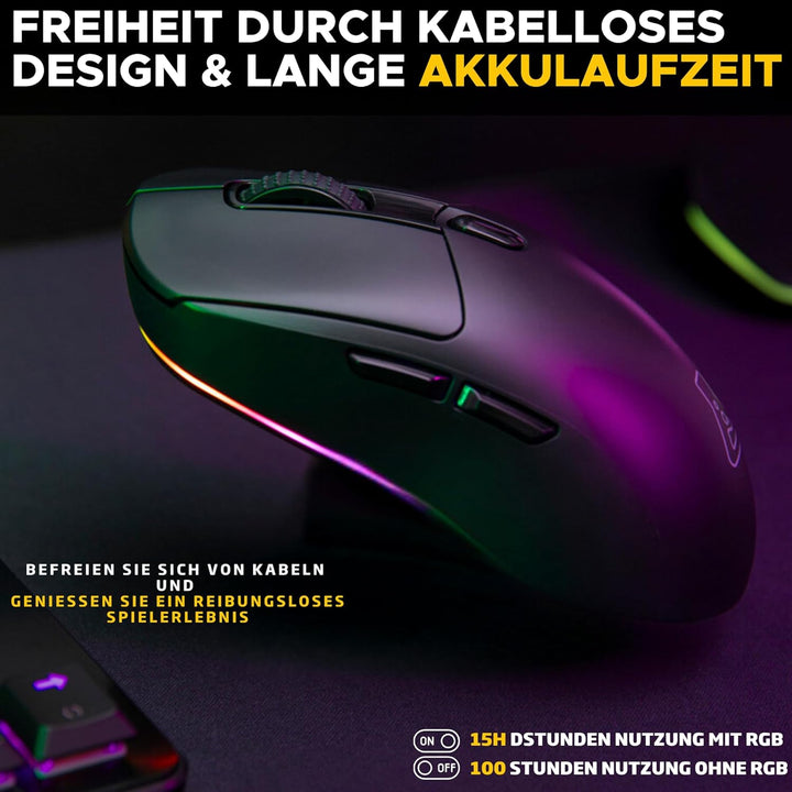 The G-Lab – Kult Titanium – Kabellose Gaming-Maus Bluetooth / 2.4 GHz/Kabel – Triple-Modus, 100h Akk