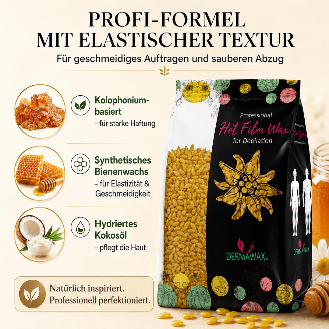 Dermawax Natural Honig Wachs Wachsperlen zur Haarentfernung-Waxing Perlen für alle Hauttypen zur Ges