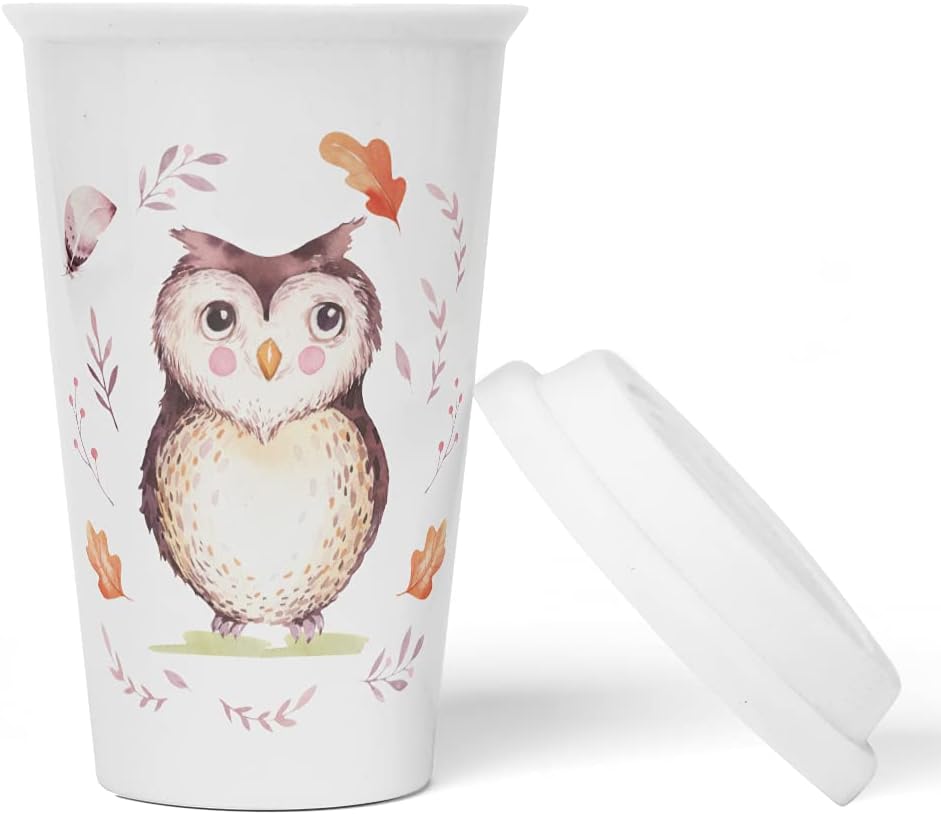 JUNIWORDS To-Go Becher mit Deckel, Eule Aquarell