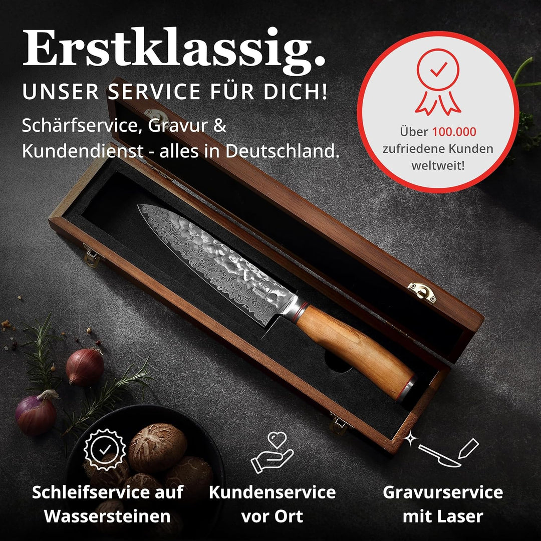 Zayiko Olive Damastmesser Santoku Messer 17,50cm Klinge extrem scharf aus 67 Lagen I Damast Küchenme