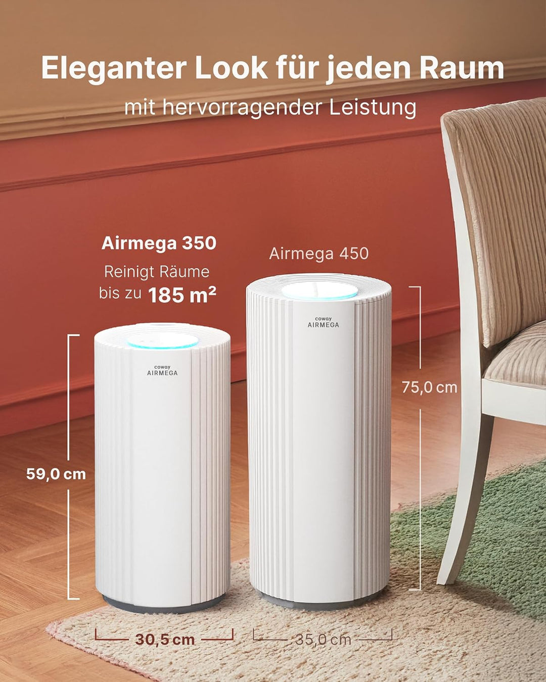 COWAY Luftreiniger für grosse Räume, CADR 713m³/h, reinigt 148m² in 30Min., HEPA Filter gegen Rauch,