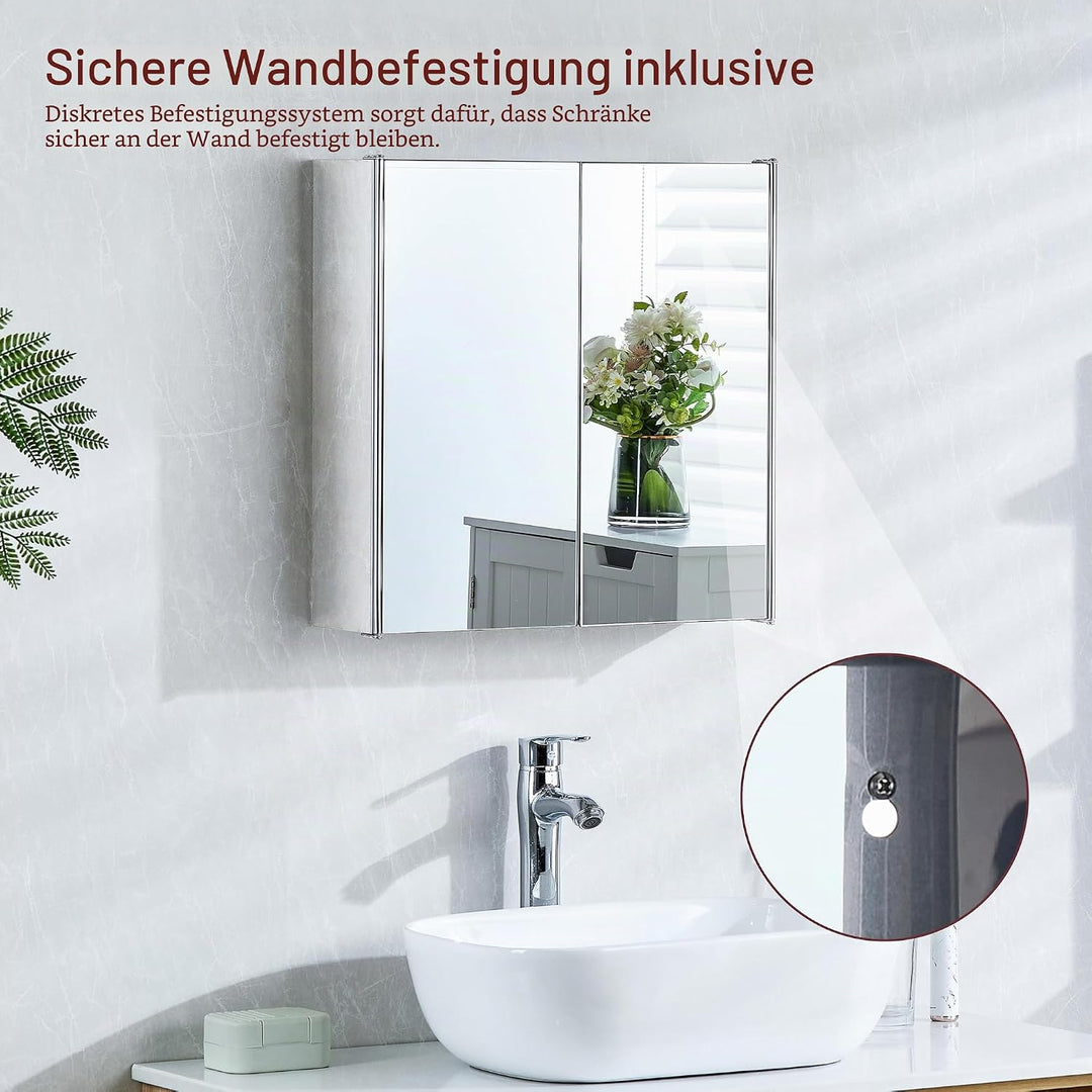 Vida Designs Tiano Badezimmer-Spiegelschrank, 2 Türen, Wandmontage, Edelstahl, moderner Aufbewahrung