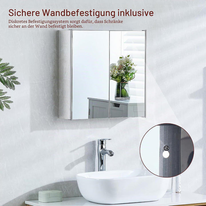Vida Designs Tiano Badezimmer-Spiegelschrank, 2 Türen, Wandmontage, Edelstahl, moderner Aufbewahrung