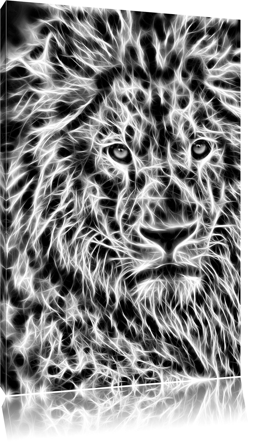 Monocrome, New Art Löwe, Format: 100x70 auf Leinwand, XXL riesige Bilder fertig gerahmt mit Keilrahm