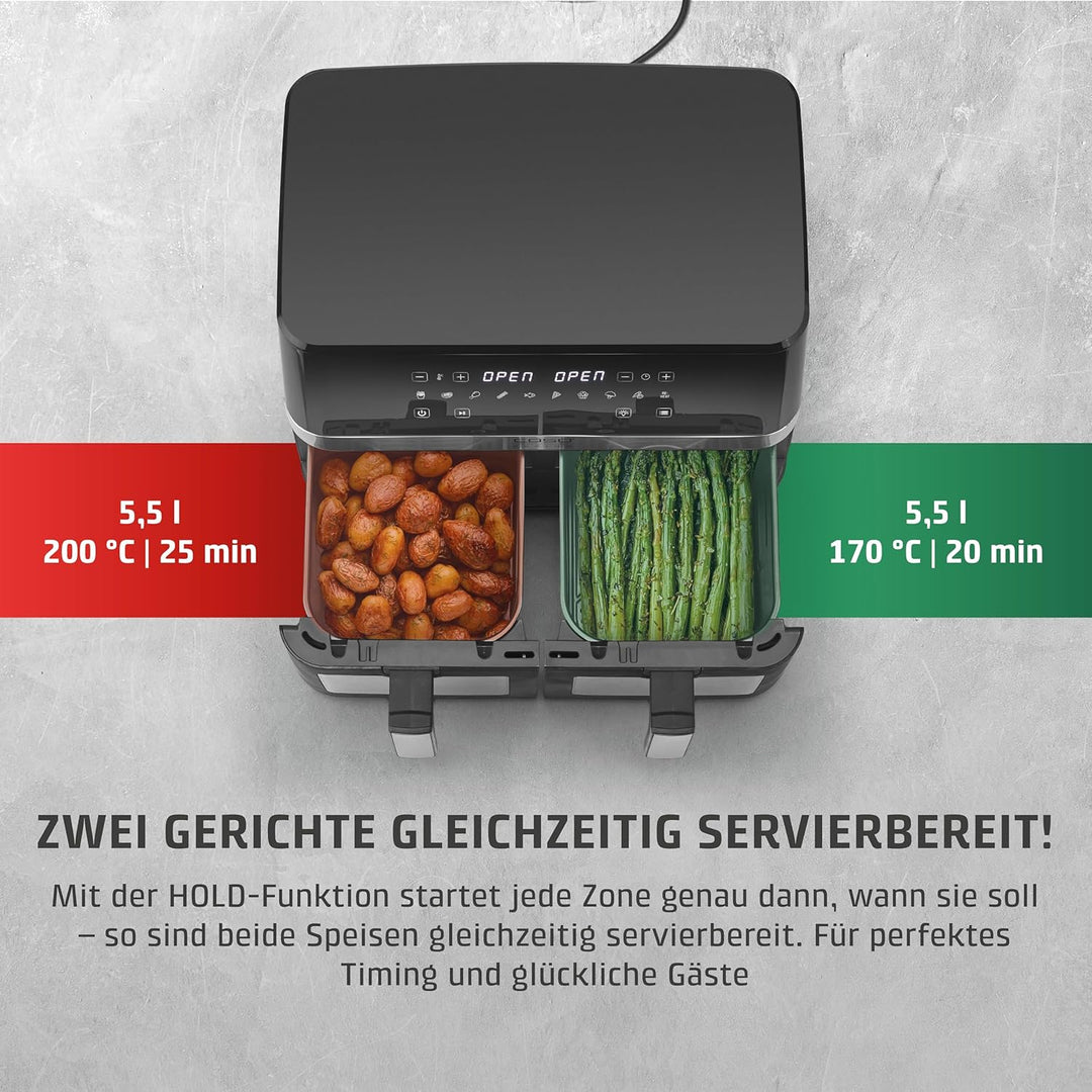 CASO AirFry DuoChef - Heissluftfritteuse - 2in1 Air Fryer mit 2 Frittierkörben oder als grosser Airf