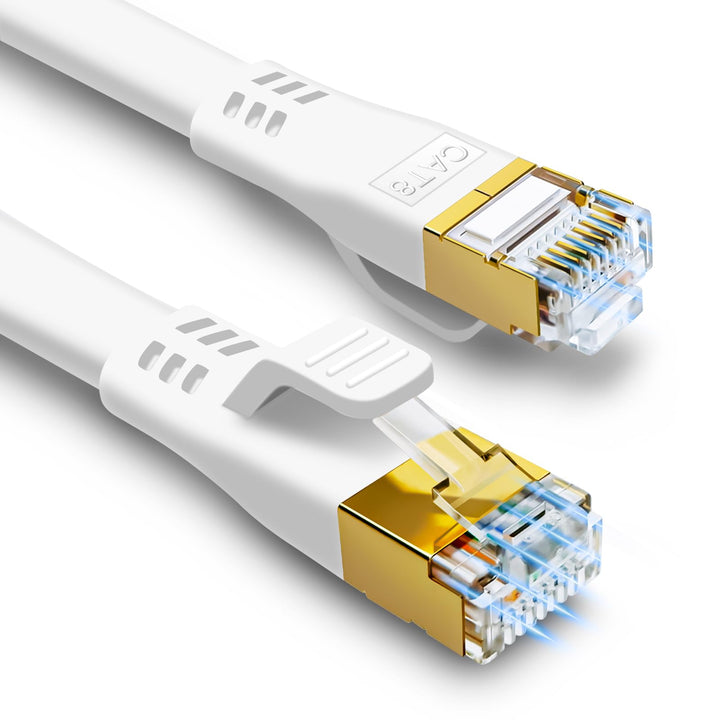 HUGIN Cat 8 Ethernet Kabel 45m, Hochgeschwindigkeits 40Gbps 2000MHz Netzwerkkabel Flach Gigabit LAN