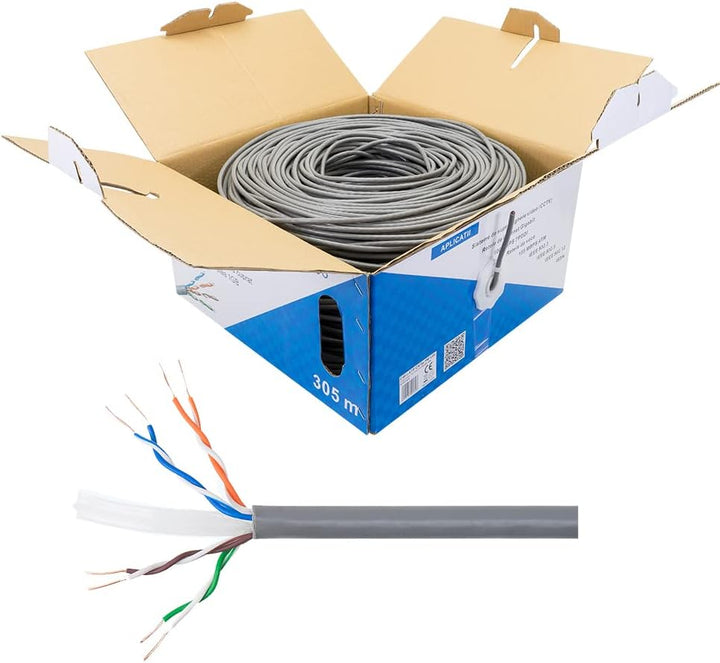 Enthernet LAN Kabel 305 m CAT6e PNI U06 für Internet 1 Gigabit/Überwachungssystem, grau