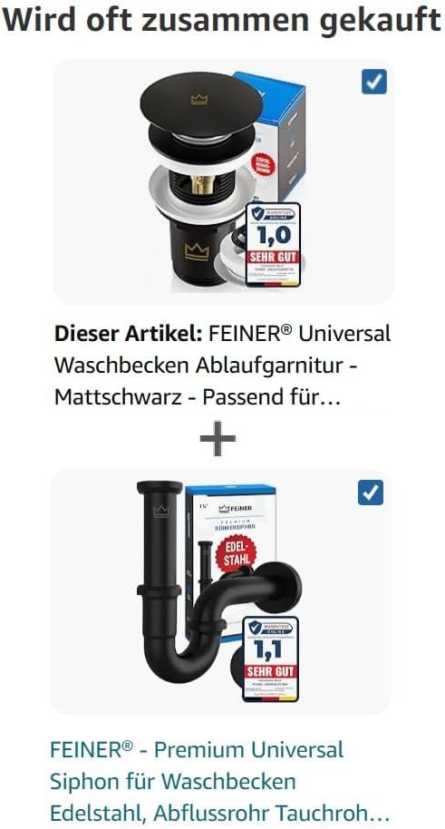 FEINER Universal Waschbecken Ablaufgarnitur für Waschbecken & Waschtisch Aller Art (Matt Schwarz) MI